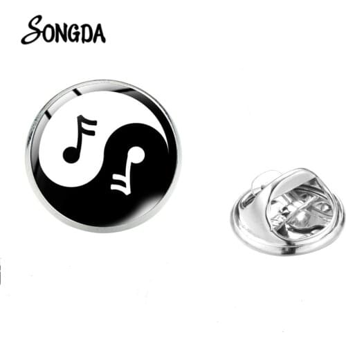 Musical Instrument Guitar Brooches Silver Color Stainless Steel Badge Glass Cabochon Men Jewelry Fashion Metal Collar Pin