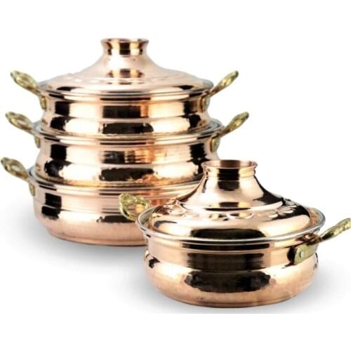 Quadripartite Hand Tattoo Deep Karnıyarık Copper Pots Set