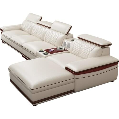 Head simple modern furniture corner Leather art sofa living room integrated atmosphere combination