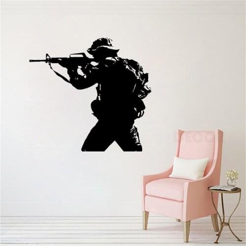 Soldier Weapon Wall Deca Military War Wal Stickers For Boys Bedroom Living Room Vinyl Mural Waterproof DW5795