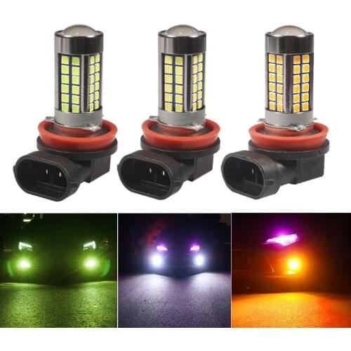 NHAUTP 1Pcs Newest Lemon Green H8 H11 Car LED Fog Lights Amber White Bulbs Auto Front Driving Fog Lamp DRL 3030 54-Smd 1000Lm