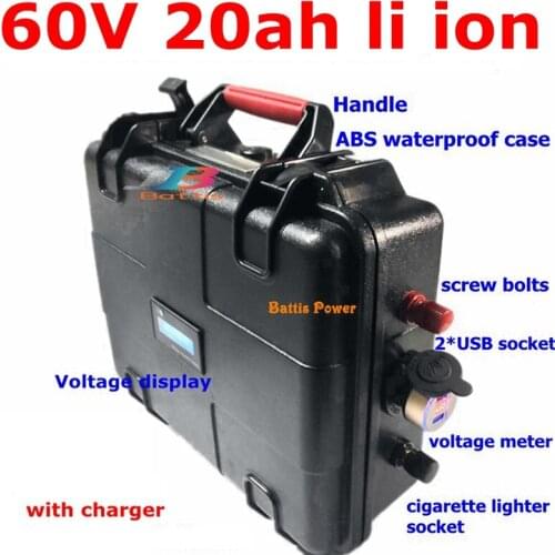 Rechageable 60v 20ah lithium 18650 battery pack 20Ah 60V Li ion battery for electric scooter with bms waterproof case+3A Charger