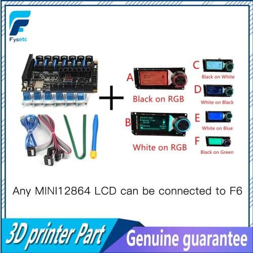 FYSETC F6 V1.3 Board ALL-in-one Electronics Solution +6PCS TMC2100 V1.3 Stepper Motor Driver + MINI12864 LCD Display mini 12864