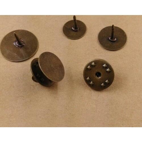 Flat Circle Glue Pad with Pin Back Butterfly Stopper Collar Pins Brooches Set Settings DIY Findings Bronze tone