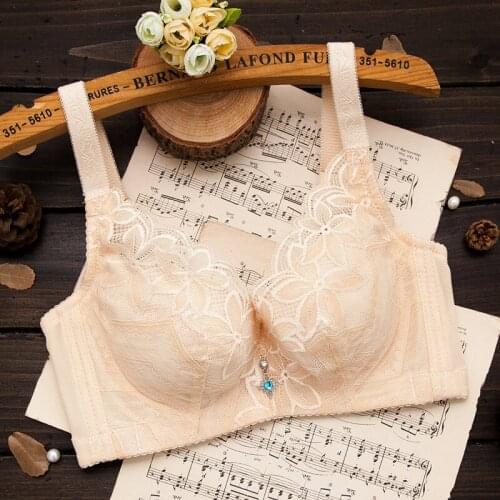 Sexy lace large size non-sponge bra full-cup breastfeeding adjustable gather-up bra comfortable large size CD cup FP039