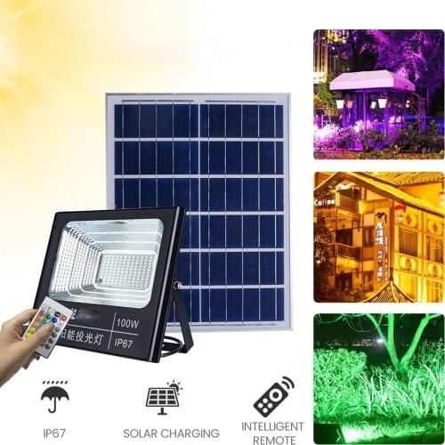 Solar RGB flood light colorful color changing light with remote control cornucopia tree light 16 colors switchable 100W 200W