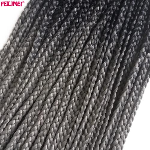Feilimei Ombre Gray Box Braiding Hair Bundles 22 Inch 100g Synthetic Blonde Purple Brown Blue Crochet Braids Hair Extensions