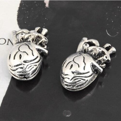5pcs/lot Silver Color Three-dimensional Heart Organ Charm Accessories DIY Pendant Handmade for Jewelry Making 27x17 mm