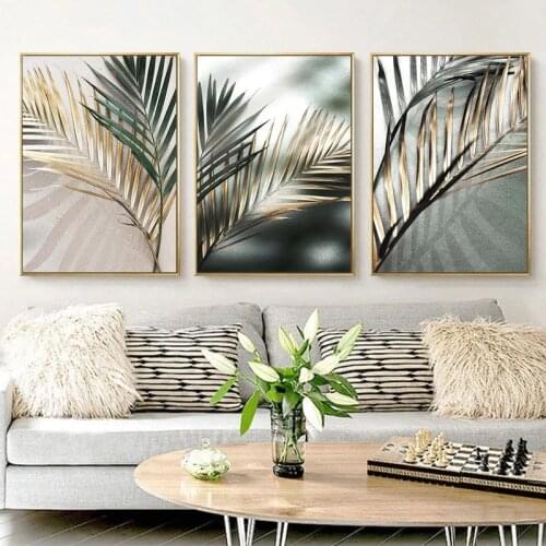 Nordic Sunlight Golden Palm Canvas Painting Scandinavian Decorative Poster And Print Leaf Wall Art Pictures For Home Decor