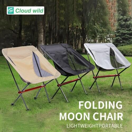 Compact Folding Outdoor Moon Chairs Anti-sink Beach Chair Fishing Chair Portable Light Aluminum Alloy Camping Garden Chair