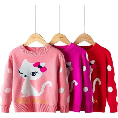 Girls Sweater Cartoon Cat Winter Thick Knitted Bottoming Wool sweater For Girl Toddler Kids Clothing Birthday Present