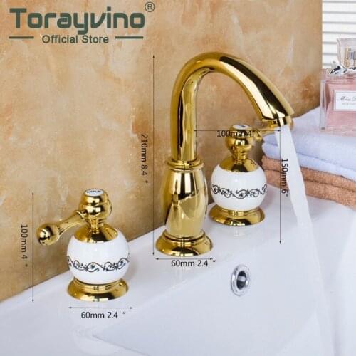 Torayvino Contemporary Sumptuous Golden Basin Faucet Chrome Polished Deck Mounted Dual Handle Hot Cold Water Basin Faucet