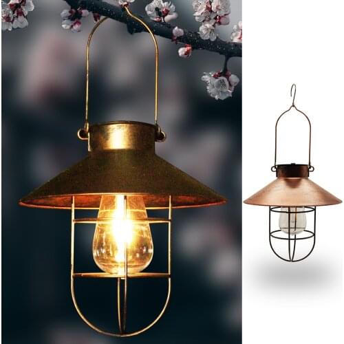 Solar Lantern Lamp Outdoor Hanging Waterproof Vintage Metal Solar Garden Lights with Tungsten Bulb Decorative for Patio Backyard