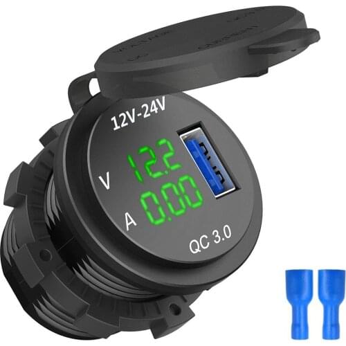 Universal Waterproof QC3.0 Car Charger USB Charging Adapter With LED Voltage Display Mobile Phone Charger For Boat Motorcycle