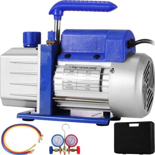 VEVOR 4CFM 1/3HP Vacuum Pump Refrigeration + 4 Valve Manifold Gauge, R134A R22 R12 AC Refrigerant Air Conditioning Vacuum Pump