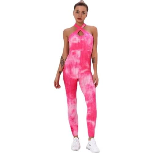 Tie-dye jacquard bubble yoga pants ink painting slim and hip lifting jumpsuit suspenders yoga women