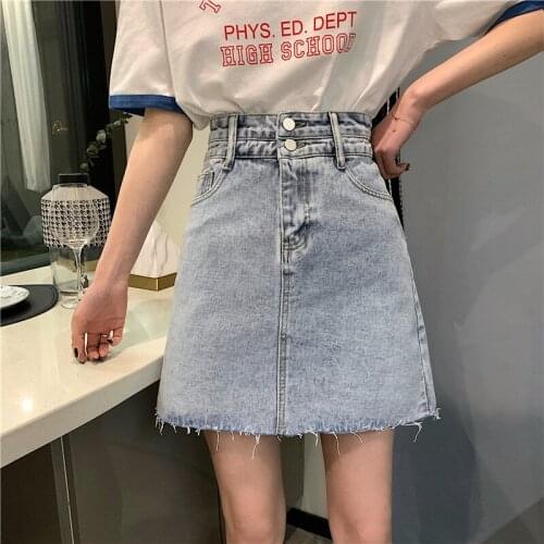 2021 new skirt Korean version was thin A-line skirt student culottes denim skirt high waist skirt female summer
