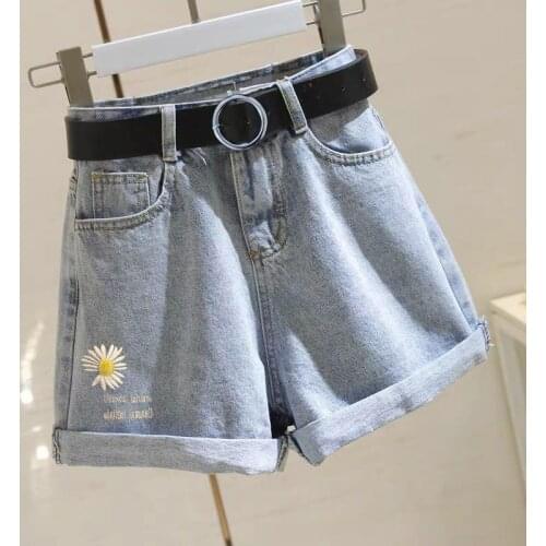 Woman Jeans Pants Womens High Waist Embroidered Denim Shorts 2021 Loose Flanging Pantalones Vaqueros Mujer