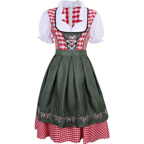 Womens Oktoberfest Beer Maid Costume German Bavarian Traditional Dirndl Dress with Apron
