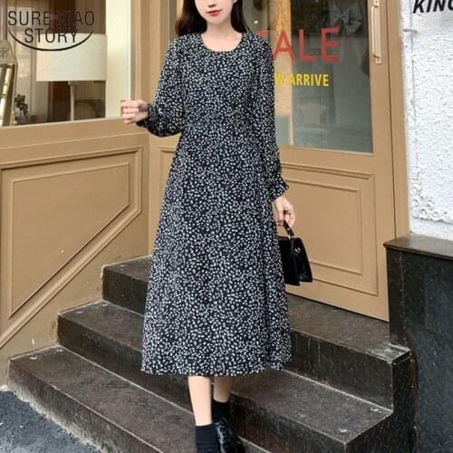 Plus Size Print Floral Women Dress Summer 2021 Long Sleeve Female Dress Vintage Black Casual Dresses Women For Party Prom 13493