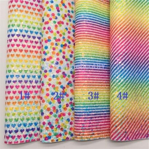 1PC 21X29CM Rainbow Hearts Dots Stripes Printed Glitter Leather Sheets with Felt Backing For Making Bows LEOsyntheticoDIY 9S64A