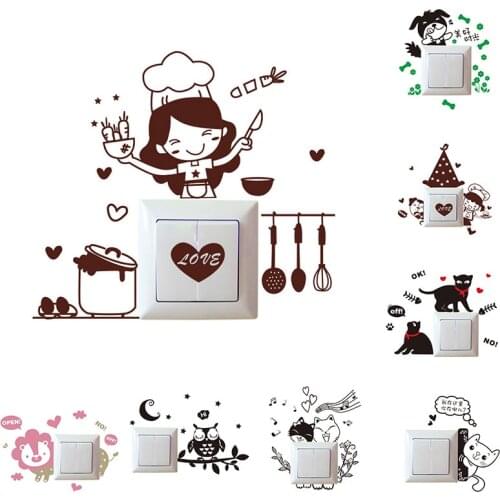 1pc Lovely Cartoon Light Switch Phone Wall Stickers Kitchen Light Switch Sticker Cute Cook Vinyl Wall Decal Home Decors