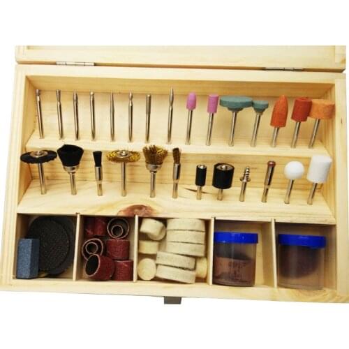 Wooden Box 100pc Rotary Tool Accessory Bit Set For Dremel Rotary Tools, Multitool grinding accessories kit