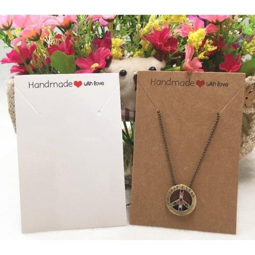 11.4*7.5cm Kraft paper handmade with love Necklace Packaging Cards 100pcs/lot Paper jewelry displays cards for earring/pendant