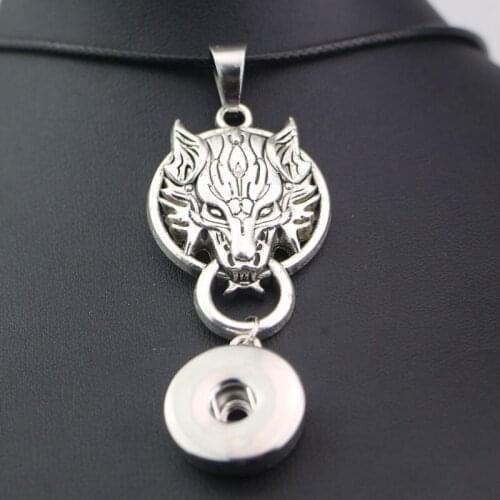 19styles to choose! Diy Snap Jewelry 18mm metal snap button necklace silver wolf necklaces with 45cm rope chain DIY accessories