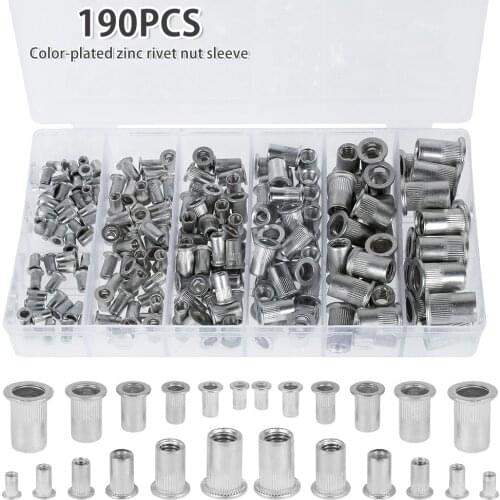 150pcs/set M3 M4 M5 M6 M8 M10 Carbon Steel Rivet Nuts Insert Rivets Multi Size Flat Head Rivet Nuts Set Threaded Insert Nut Kit