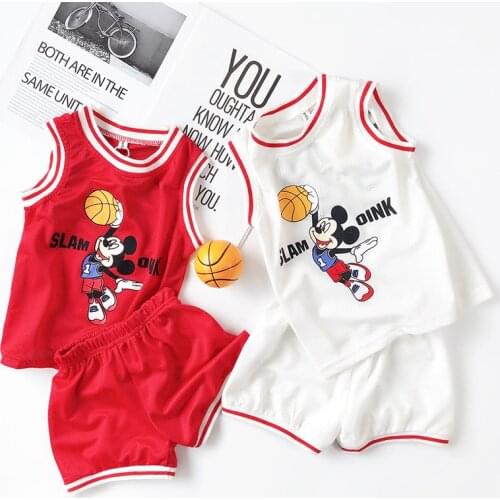 2pcsDisney mickey mouse sleeveless shorts Childrens mesh vest T-shirt summer new cartoon baby basketball uniform