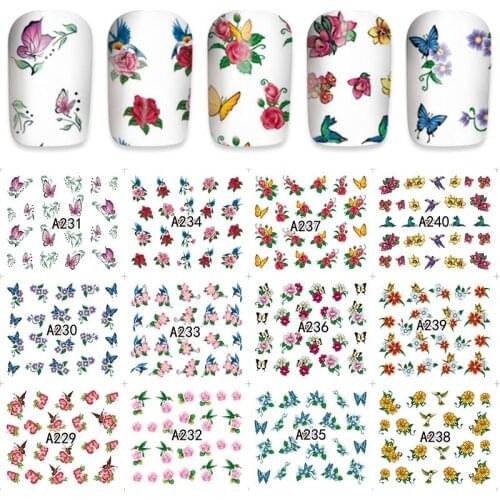 2018 12 sheet Fashion Water Transfer Nail Art Decals Stickers flower brid design tips Nail Sticker Decorations DIY A229-240
