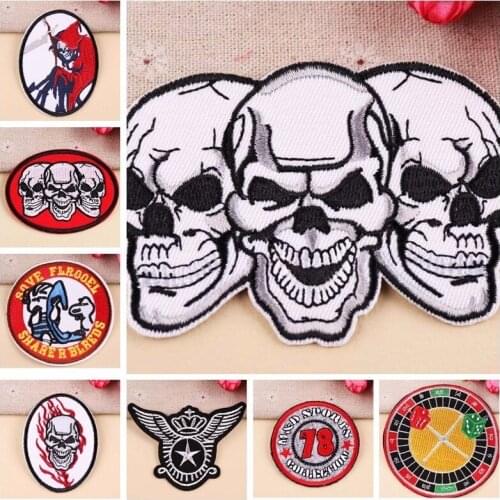 2019New Originality Punk Skull Embroidery Dice turntable Patches for Clothes Iron On Appliques Coat Jeans God of death Patches