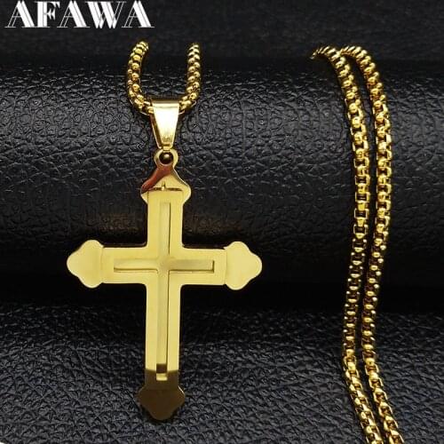 2021 Fashion Long Big Cross Stainless Steel Choker Necklace for Men Gold Color Chain Necklaces Jewerly collana uomo N18946