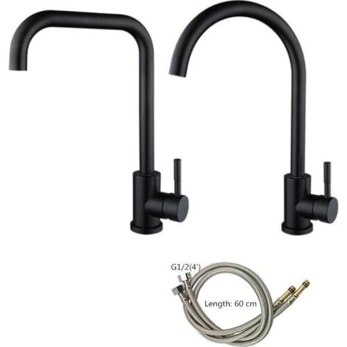 304 Stainless Steel Matte Black Kitchen Sink Deck Mounted Faucet 360°Rotating European Style Hot And Cold Water Mixing Valve Tap