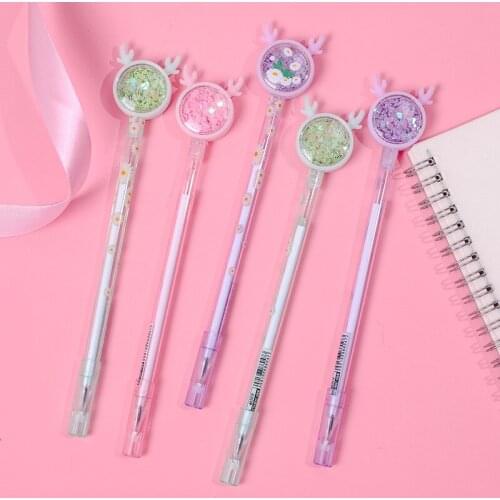 36 pcs/lot Kawaii Reindeer Sequins Gel Pen Cute 0.38 mm black Ink signature Pen Promotional Gift Stationery School Supplies