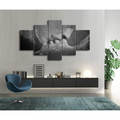 No Framed Black and White Love Kissing 5 Pcs Canvas Picture Print Wall Art Canvas Painting Wall Decor for Living Room