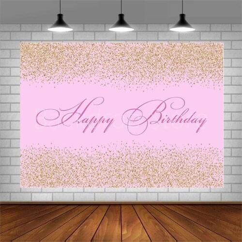 Avezano Photography Backgrounds Happy Birthday Banner Pink Golden Sequins Backdrops For Photo Studio Photocall Photozone Decor