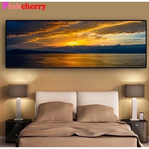 Large Diamond Painting Embroidery Sunsets Natural Sea Beach Landscape Full Square Drill Cross Stitch natural sunrise view P24