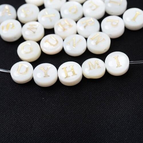 8mm 26 Initial Letter Alphabet White Shell Bead Charms Round Shape Shell Beads for Jewelry Making Diy Handmade Accessories