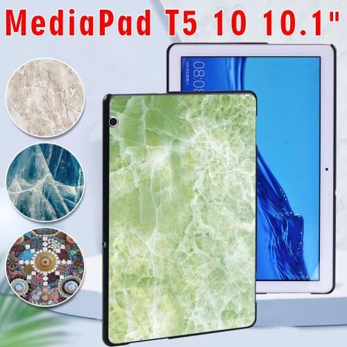 Tablet Case for Huawei MediaPad T5 10 10.1 Inch Anti-Fall Printed Marble PC Plastic Slim Cover + Free Stylus
