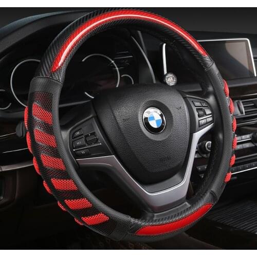 Carbon Fiber Cowhide Car Steering Wheel Cover 38CM Non-slip Wear-resistant Sweat Absorbing Fashion Sports Steering Wheel Cover