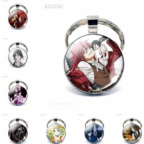 Black Butler Metal Keychain Kuroshitsuji Ciel Phantomhive Sebastian Grell Madame Red Emblem Anime Manga Key Chain Kering