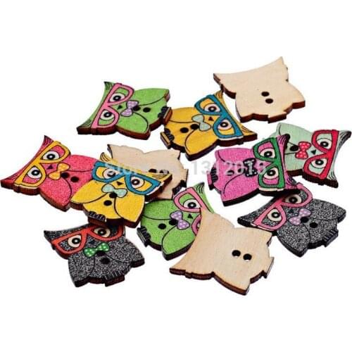 Wooden Sewing Button Scrapbooking Cartoon Owl For baby Decoration Craft 2 Holes Sewing Accessories 24x21mm 100PCs PD00201-12