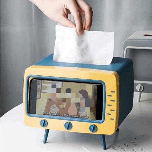2 In 1 TV Tissue Box Multifunctional Desktop Tissue Holder Dispenser Storage Napkin Case Organizer TV Shape Mobile Phone Holder
