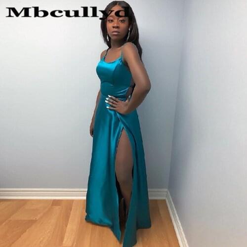 Mbcullyd Sexy Halter Neck Prom Dresses Long 2020 Cross Backless Split Evening Party Gowns Black Girl vestidos de fiesta de noche
