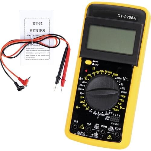 DT9205A Professional Digital LCD Multimeter Electric Handheld Ammeter Voltmeter Resistance Capacitance Tester AC DC
