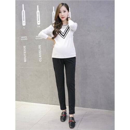 Autumn and winter maternity dress striped elastic waist 100% cotton pregnant women jeans pregnancy clothes pregnant women