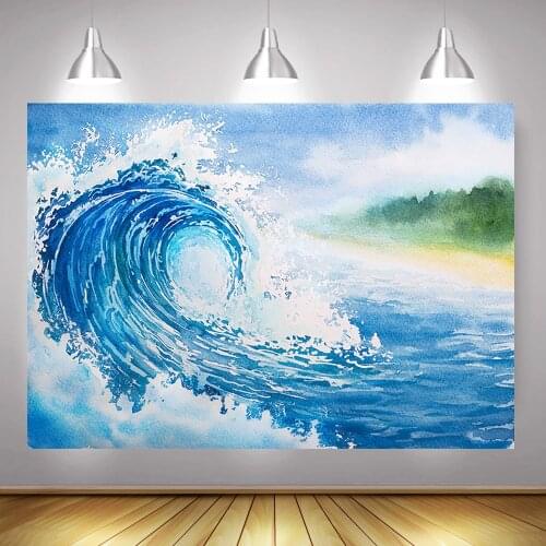 Photography Backdrop Summer Seaside Ocean Waves Background Oil Painting Style Sea Beach Photographic Photo Studio Photocall