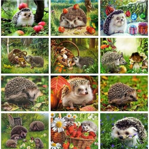 HUACAN Full Square Paint With Diamonds Hedgehog Mosaic Embroidery Cross Stitch Animal Decor For Home Craft Kit